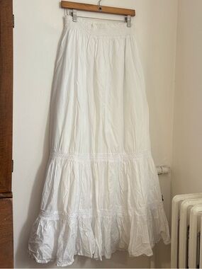 white cotton tiered maxi skirt